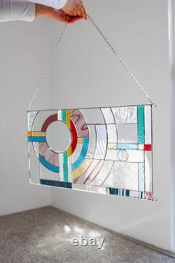 MOON RISE Frank Lloyd Wright Insprd Tiffany Style Stained Glass Window 21x12 In
