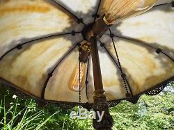 Magnificent Antique Panel Slag Stained Glass Table Double Lamp Shade with Base