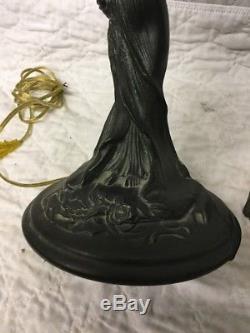 Magnificent Antique Panel Stained Glass Table Lamp & Shade With Art Nouveau Base
