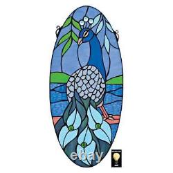 Majestic Peacock Oval Stained Glass Window Panel