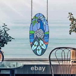 Majestic Peacock Oval Stained Glass Window Panel