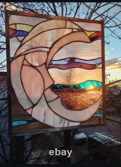 Man in the Moon 15x17 Contemporary Stained Glass Art Made By Jessica Joy Myers