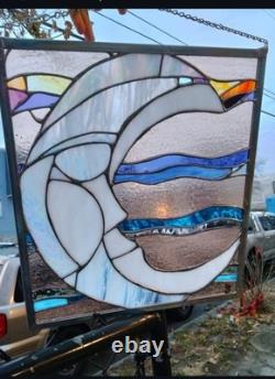 Man in the Moon 15x17 Contemporary Stained Glass Art Made By Jessica Joy Myers
