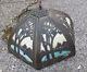 Massive Vintage Scenic Slag Glass Panel Ceiling Stained Lamp Signed