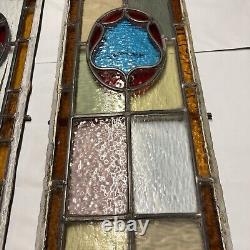 Matching Pair of Antique Leaded Stain Glass Window Door Panels 1800s