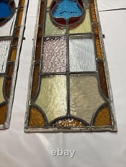 Matching Pair of Antique Leaded Stain Glass Window Door Panels 1800s