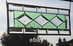 Medium Green Beveles Stained Glass Window Panel, ? 19 1/2 X 7 1/2