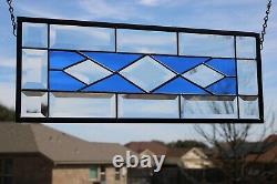 Medium, blue- Stained Glass Window Panel, ? 19 1/2 X 7 1/2
