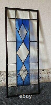 Medium, blue- Stained Glass Window Panel, ? 19 1/2 X 7 1/2