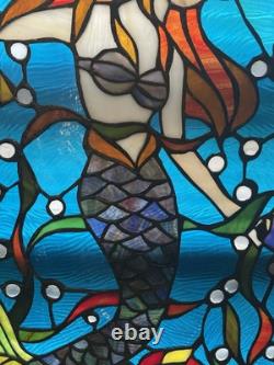 Mermaid & Fish Stained Glass Window Panel -Tiffany Style Glass Hanging Art 18x25