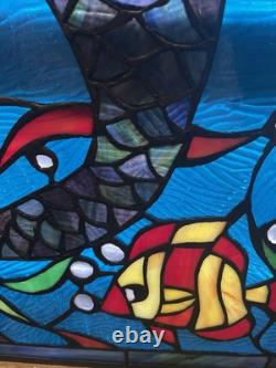 Mermaid & Fish Stained Glass Window Panel -Tiffany Style Glass Hanging Art 18x25