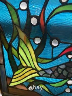 Mermaid & Fish Stained Glass Window Panel -Tiffany Style Glass Hanging Art 18x25