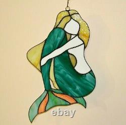 Mermaid Stained Glass Suncatcher Ocean Window Panel Beach Wall Decor