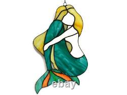 Mermaid Stained Glass Suncatcher Ocean Window Panel Beach Wall Decor