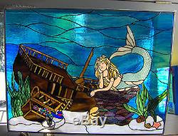 Mermaid with Sunken Pirate Ship Stained Glass Window Panel EBSQ Artist