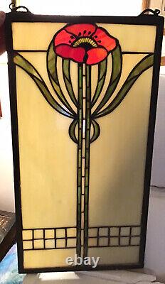 Meyda Tiffany Poppy Stained Glass Panel Hand Crafted