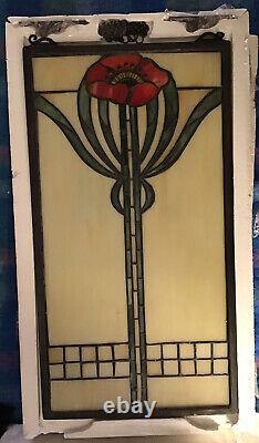 Meyda Tiffany Poppy Stained Glass Panel Hand Crafted