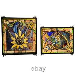 Meyda Tiffany Solstice Stained Glass Window Panels (2) Art Nouveau Sunflower