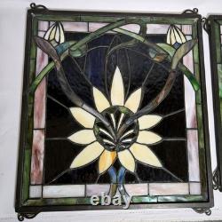 Meyda Tiffany Solstice Stained Glass Window Panels (2) Art Nouveau Sunflower