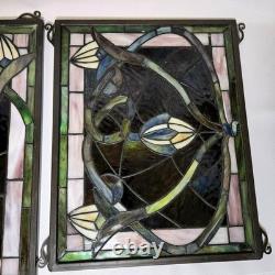 Meyda Tiffany Solstice Stained Glass Window Panels (2) Art Nouveau Sunflower