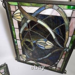 Meyda Tiffany Solstice Stained Glass Window Panels (2) Art Nouveau Sunflower