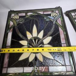 Meyda Tiffany Solstice Stained Glass Window Panels (2) Art Nouveau Sunflower
