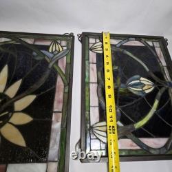 Meyda Tiffany Solstice Stained Glass Window Panels (2) Art Nouveau Sunflower