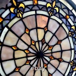 Meyda Tiffany Stained Glass Window Panel Medallion 13 Round Fleur-de-Lis #49839