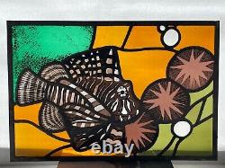 Mid Century Hand Painted Stained Glass Window Panel 3 12 x 18