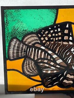 Mid Century Hand Painted Stained Glass Window Panel 3 12 x 18