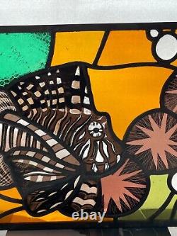 Mid Century Hand Painted Stained Glass Window Panel 3 12 x 18