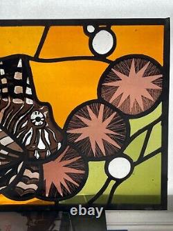 Mid Century Hand Painted Stained Glass Window Panel 3 12 x 18