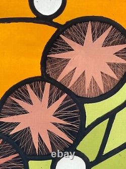 Mid Century Hand Painted Stained Glass Window Panel 3 12 x 18