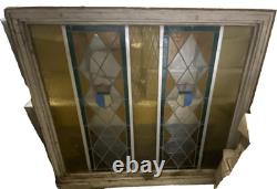 Mid-Century Stained Glass Transom Window (63L x 54W x 4.75D with frame)
