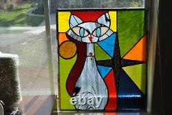 Mid century modern stained glass cat