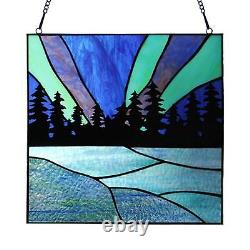 Midnight Pines Tiffany Style Stained Glass Window Panel Suncatcher 12x12
