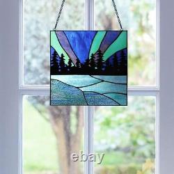 Midnight Pines Tiffany Style Stained Glass Window Panel Suncatcher 12x12