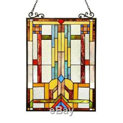 Mission Design Stained Glass Hanging Window Panel Home Decor Suncatcher 25H