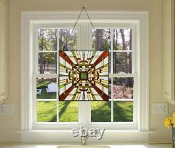 Mission Design Tiffany Style Stained Glass Hanging Window Panel Suncatcher