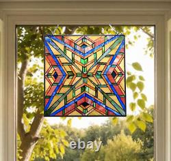 Mission Stained Glass Art Window Panel Suncatcher Multicolor Geometric 24x24in