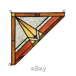 Mission Tiffany Style Stained Glass Corner Window Panel 8 x 8 Handcrafted PAIR