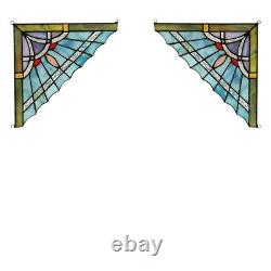 Mission Tiffany Style Stained Glass Corner Window Panels 8 Handcrafted PAIR