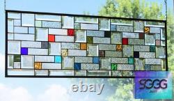Modern Geometric Stained Glass Panel 39.5 x 14 Frosted Bevels, Clear
