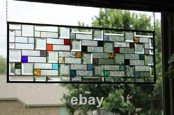 Modern Geometric Stained Glass Panel 39.5 x 14 Frosted Bevels, Clear