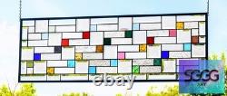 Modern Geometric Stained Glass Panel 39.5 x 14 Frosted Bevels, Clear