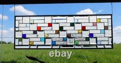 Modern Geometric Stained Glass Panel 39.5 x 14 Frosted Bevels, Clear