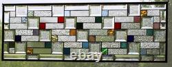 Modern Geometric Stained Glass Panel 39.5 x 14 Frosted Bevels, Clear
