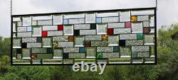 Modern Geometric Stained Glass Panel 39.5 x 14 Frosted Bevels, Clear