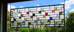 Modern Geometric Stained Glass Panel 39.5 x 14 Frosted Bevels, Clear