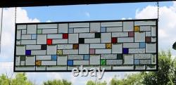 Modern Geometric Stained Glass Panel 39.5 x 14 Frosted Bevels, Clear